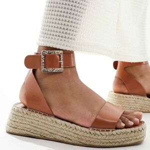 Tan and Gold Sandals with Ornate Buckle